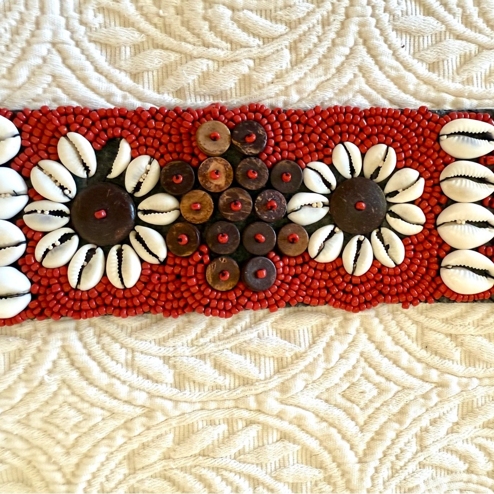 Red and White Handmade Artisan Beaded Belt